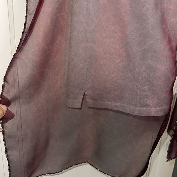 Vintage Semi Sheer Maroon/ Burgundy Long Polyester Scarf /Light Paisley Print - Picture 5 of 6